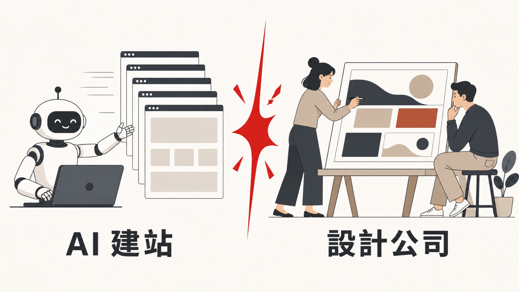 AI 建站 vs 專業網頁設計公司圖解